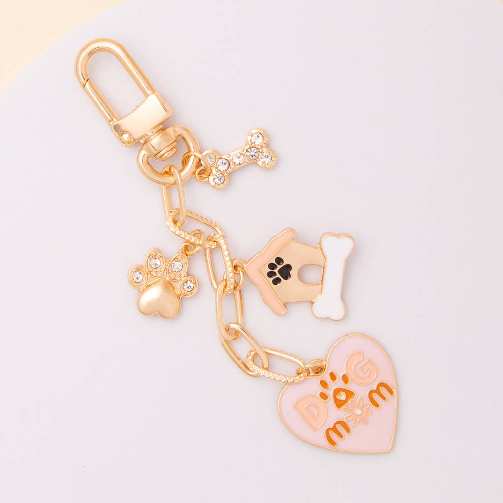 Bag Charm Keychain with Enamel and Crystal Embellished