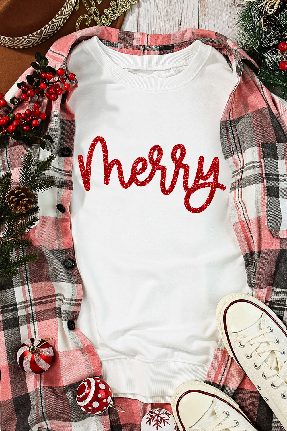 LDC Merry Graphic Christmas Crew Neck Sweatshirt
