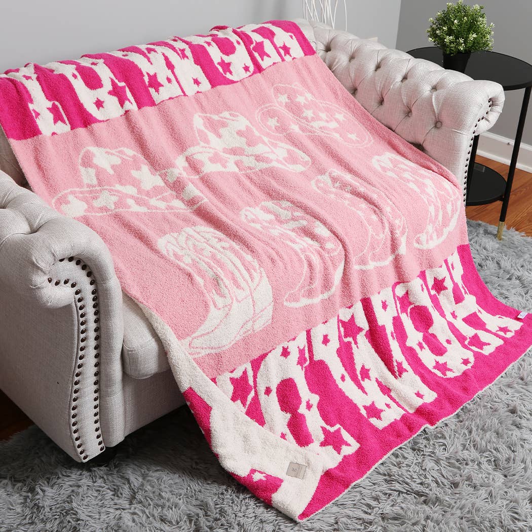 Howdy Western Theme Print Soft Throw Blanket: Pink / ONE SIZE