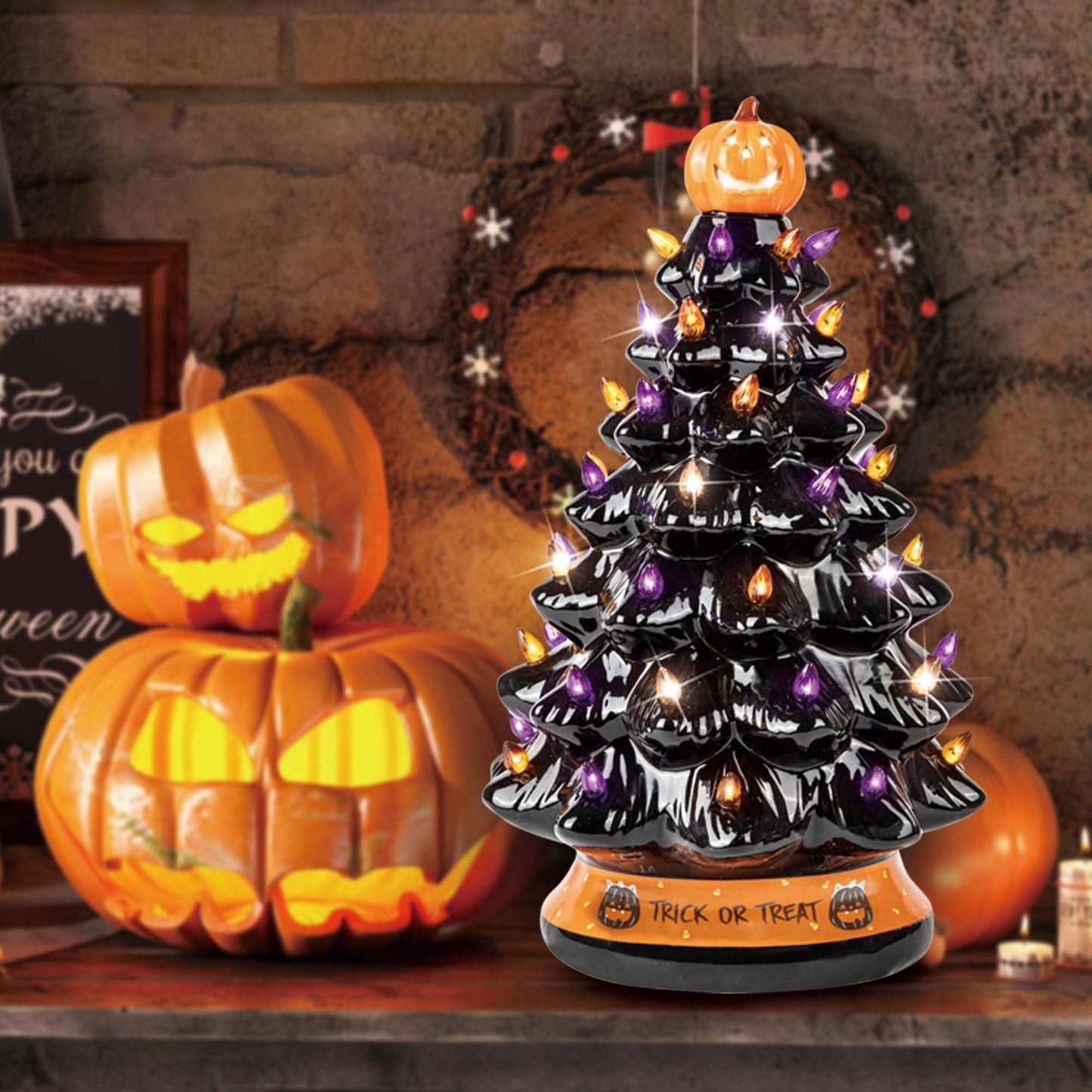 Black Ceramic Halloween Tree Decoration - 15-Inch