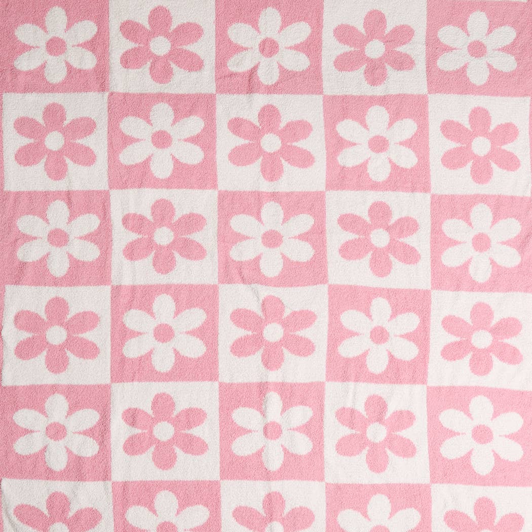 DAISY AND CHECKERED Print Soft Cozy Throw Blanket: BEIGE / ONE SIZE