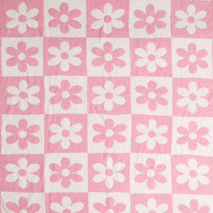DAISY AND CHECKERED Print Soft Cozy Throw Blanket: BEIGE / ONE SIZE