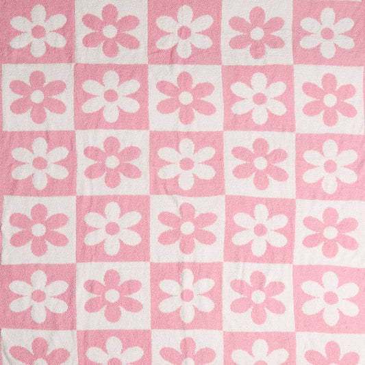 DAISY AND CHECKERED Print Soft Cozy Throw Blanket: PINK / ONE SIZE