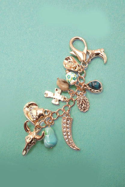 WESTERN PORCELAIN CROSS BOOT COWBOY HAT BAG CHARM | 80K010: Gold