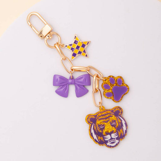 Game Day Bag Charm Keychain with Enamel Bow, Checkered Star