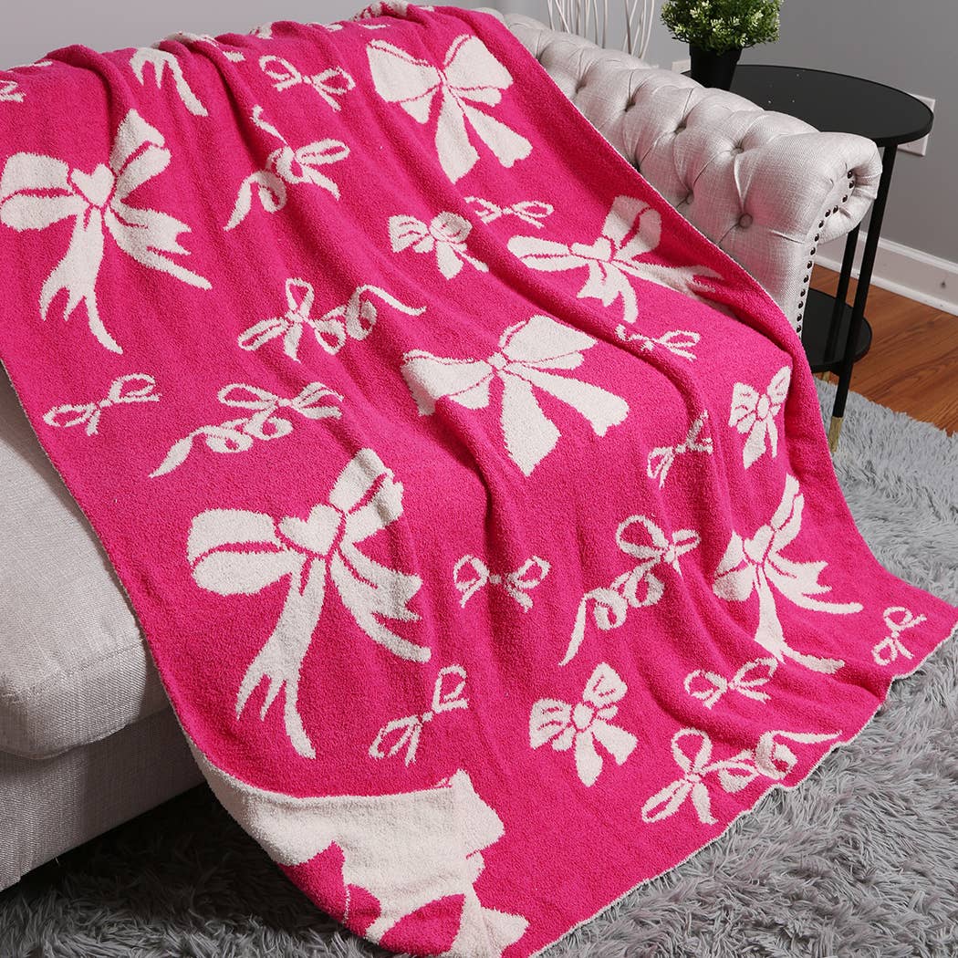 Ribbon Pattern Print Cozy Soft Throw Blanket : FUCHSIA / ONE SIZE