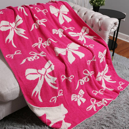 Ribbon Pattern Print Cozy Soft Throw Blanket : FUCHSIA / ONE SIZE