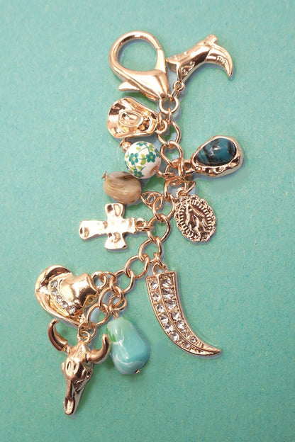 WESTERN PORCELAIN CROSS BOOT COWBOY HAT BAG CHARM | 80K010: Gold