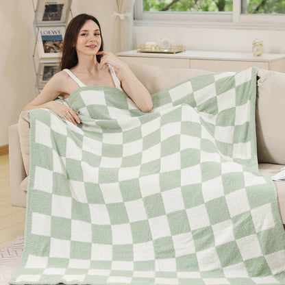 Checkerboard Patterned Throw Blanket: Pink / ONE SIZE
