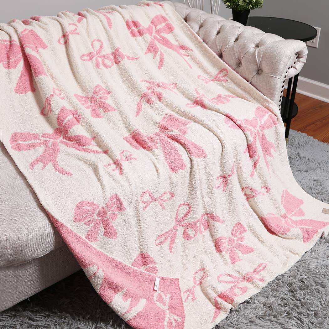 Ribbon Pattern Print Cozy Soft Throw Blanket : FUCHSIA / ONE SIZE
