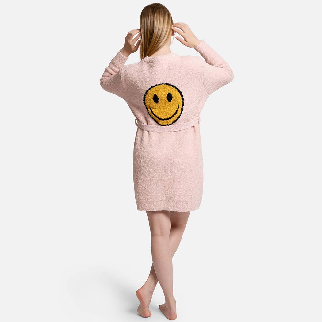 Solid Color Soft Robe with Happy Face