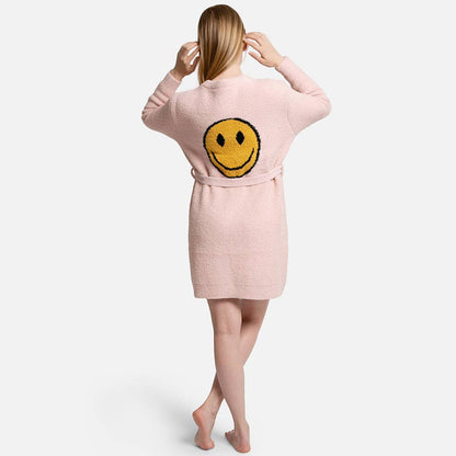 Solid Color Soft Robe with Happy Face