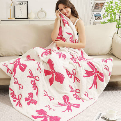 Ribbon Pattern Print Cozy Soft Throw Blanket : FUCHSIA / ONE SIZE