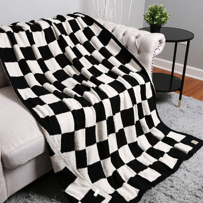 Checkerboard Patterned Throw Blanket: Pink / ONE SIZE