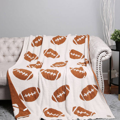 Football Patterned Throw Blanket: Brown / ONE SIZE