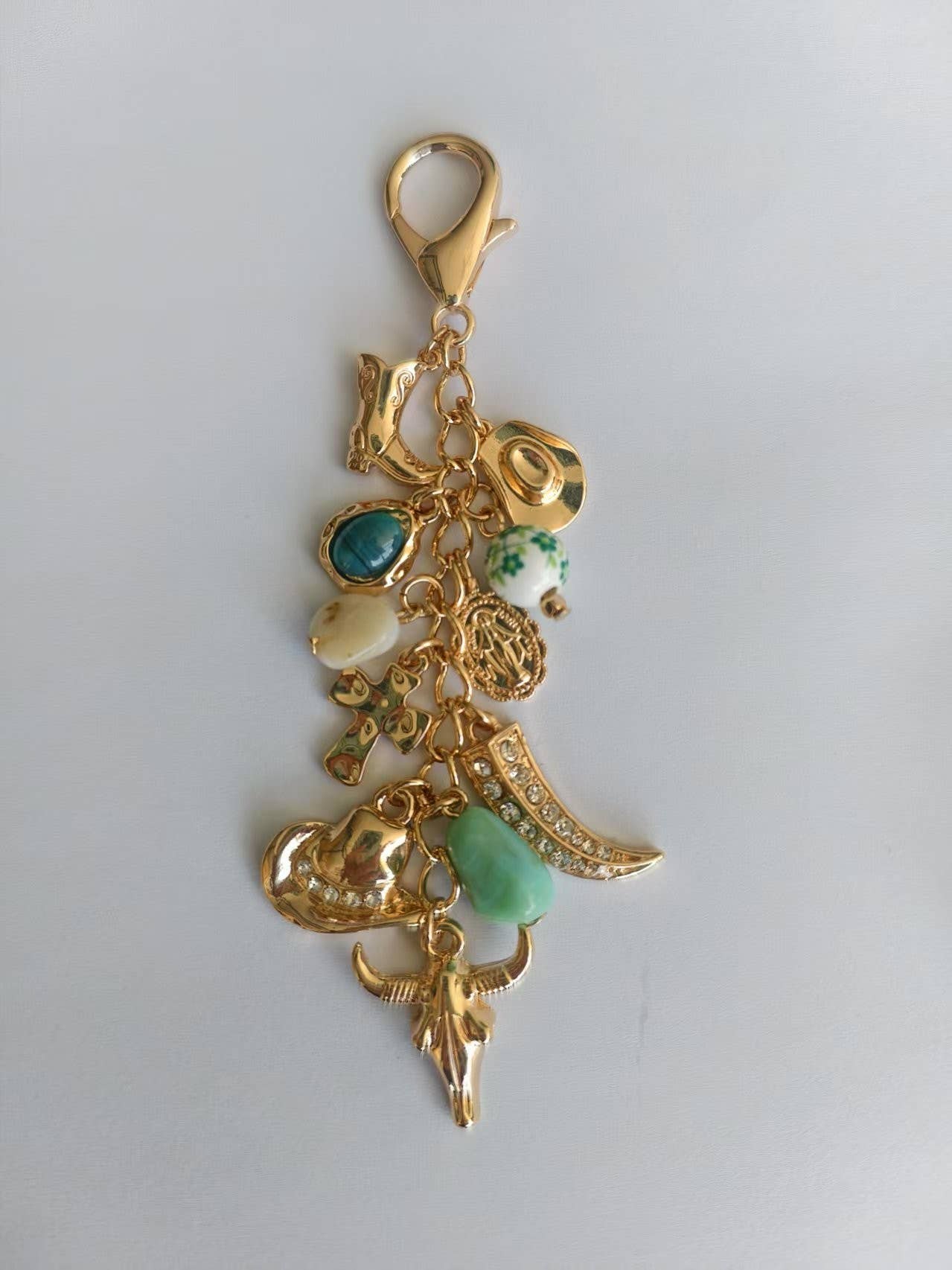 WESTERN PORCELAIN CROSS BOOT COWBOY HAT BAG CHARM | 80K010: Gold