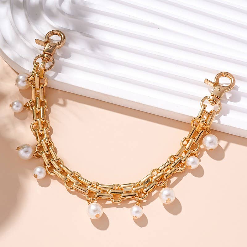 CHAIN BAG CHARM-CHAIN AND PEARLS | 40KC118: Gold