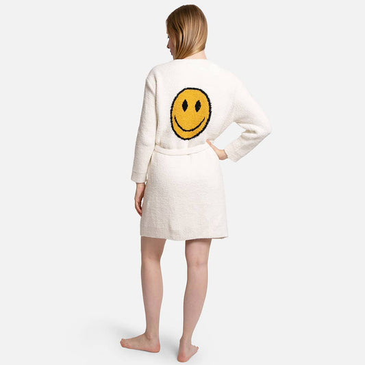 Solid Color Soft Robe with Happy Face