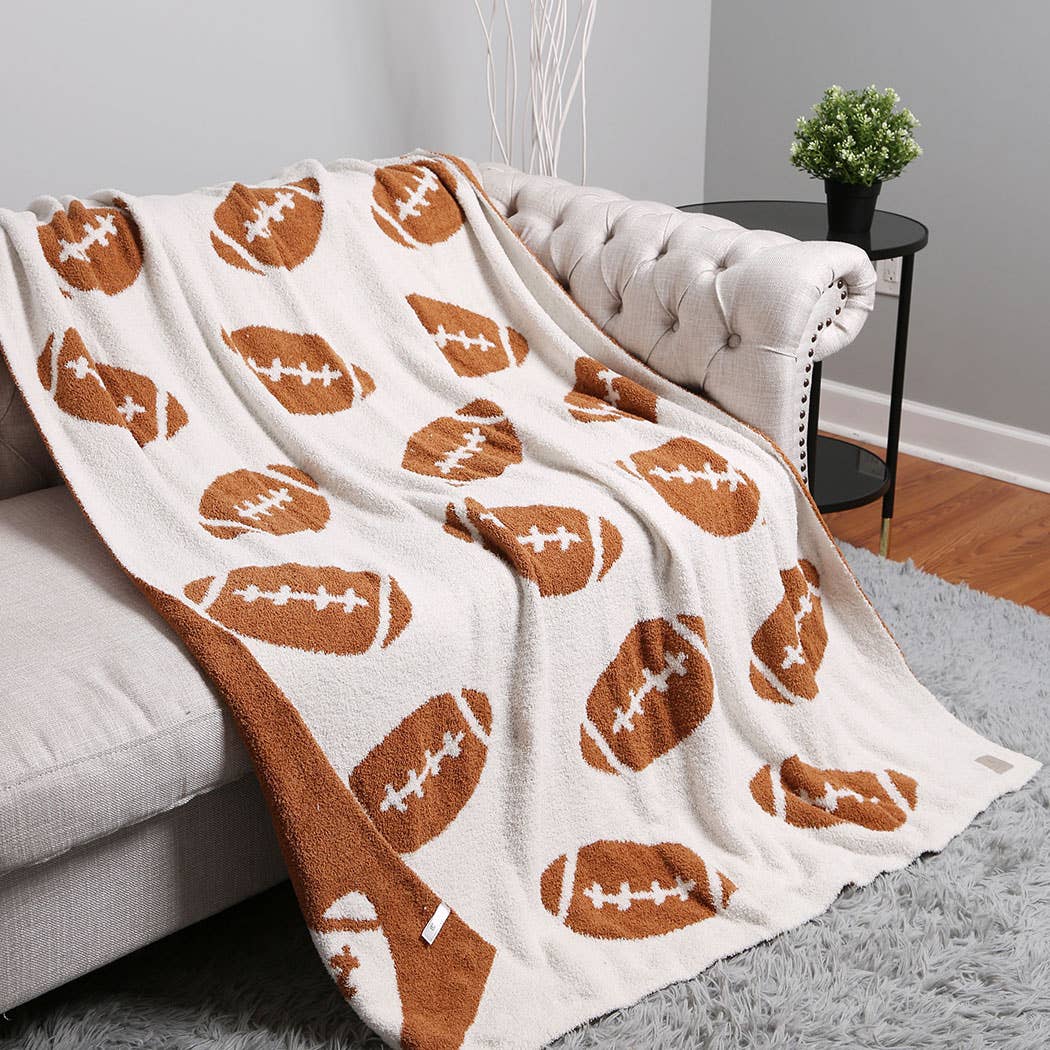 Football Patterned Throw Blanket: Brown / ONE SIZE