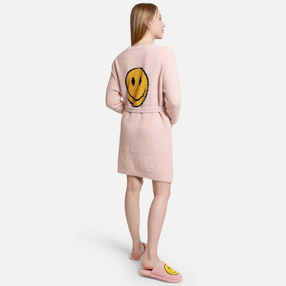 Solid Color Soft Robe with Happy Face