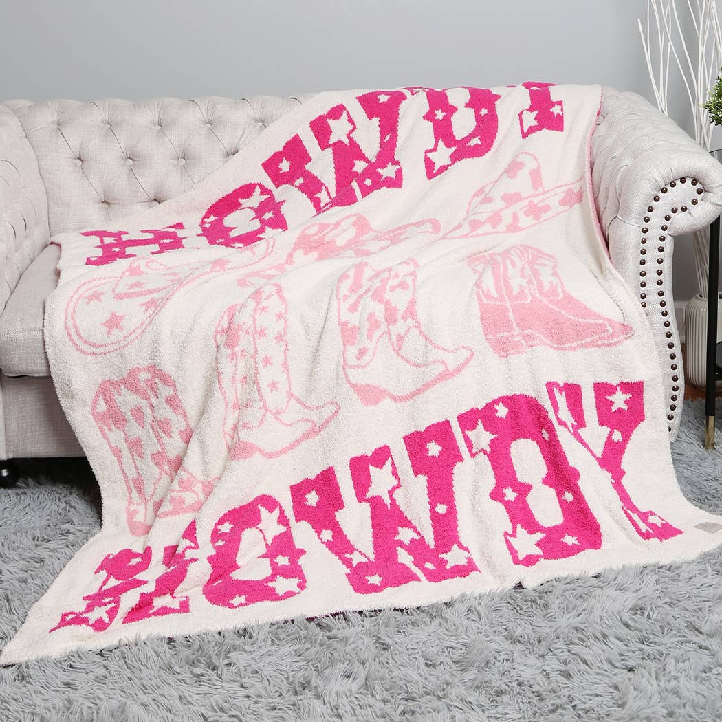 Howdy Western Theme Print Soft Throw Blanket: Pink / ONE SIZE