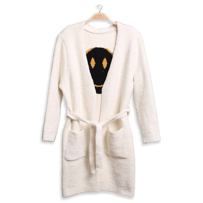 Solid Color Soft Robe with Happy Face