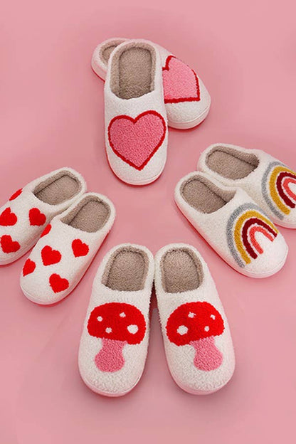 SOFT PLUSH MUSHROOM HEART RAINBOW WARM SLIPPERS | 40SP014