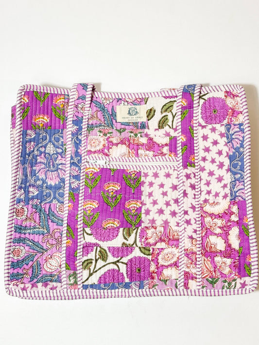 Large Quilted Zipper Tote Bag | Starlit Blooms Patchwork
