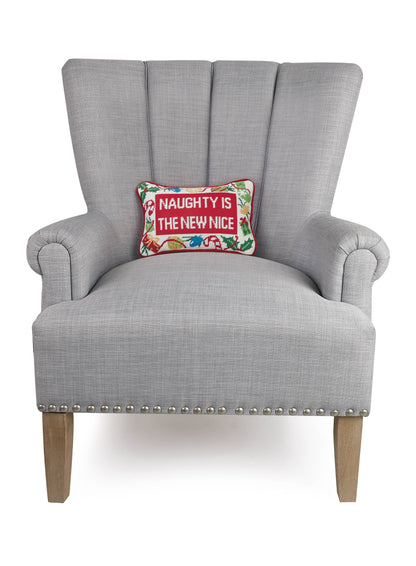 Naughty New Nice Embroidered Pillow