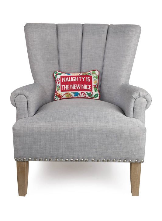 Naughty New Nice Embroidered Pillow