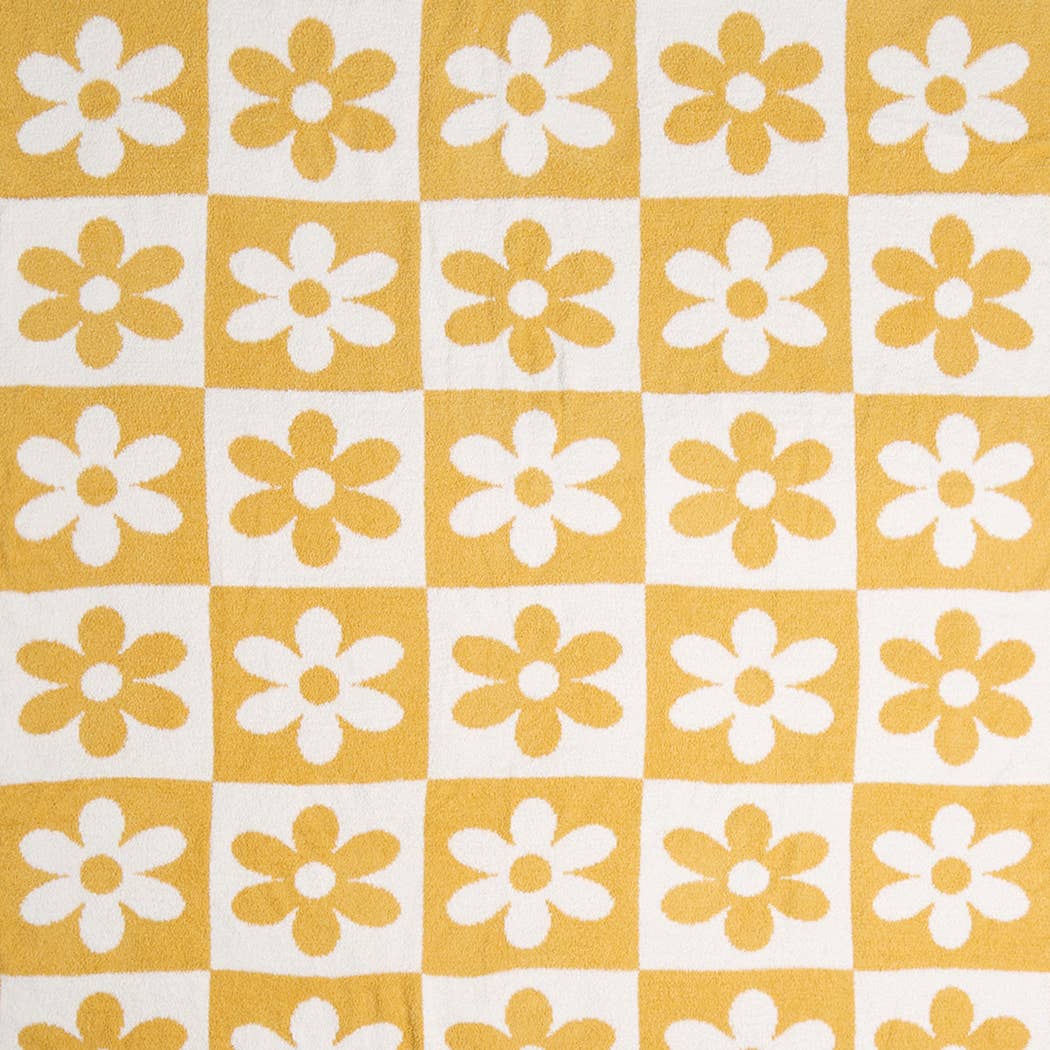 DAISY AND CHECKERED Print Soft Cozy Throw Blanket: BEIGE / ONE SIZE