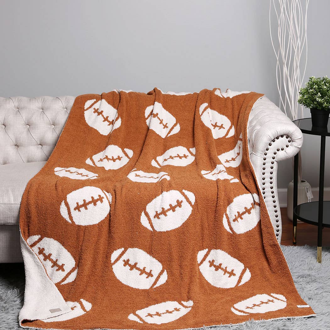 Football Patterned Throw Blanket: Brown / ONE SIZE