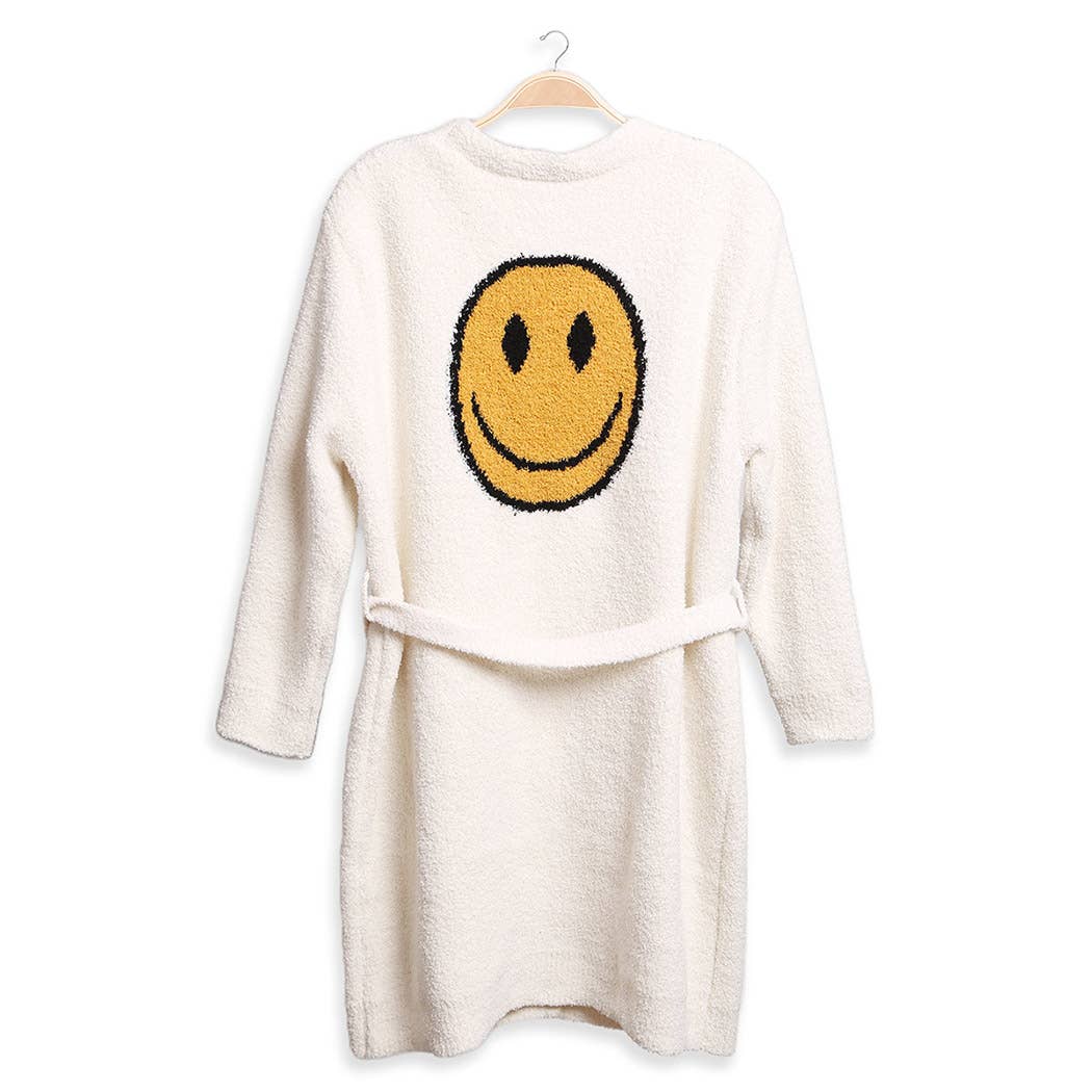 Solid Color Soft Robe with Happy Face