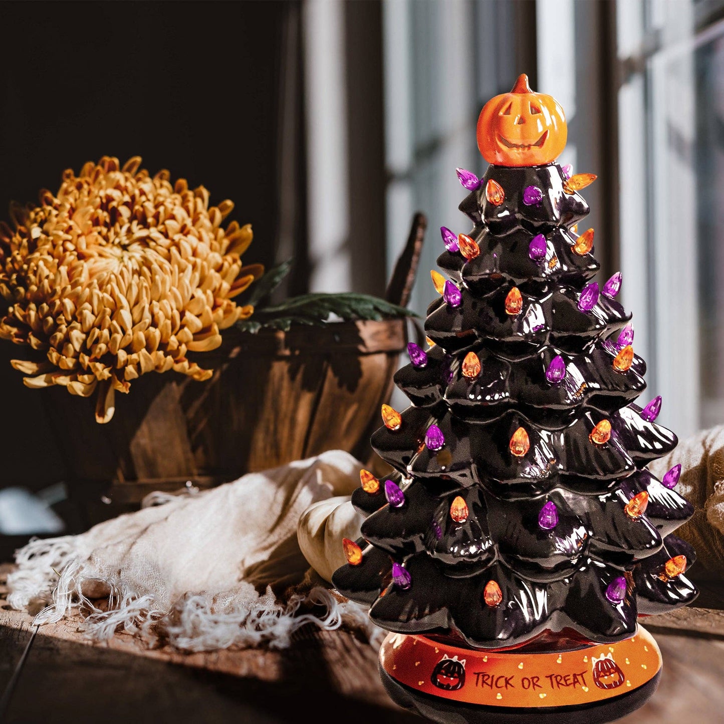 Black Ceramic Halloween Tree Decoration - 15-Inch