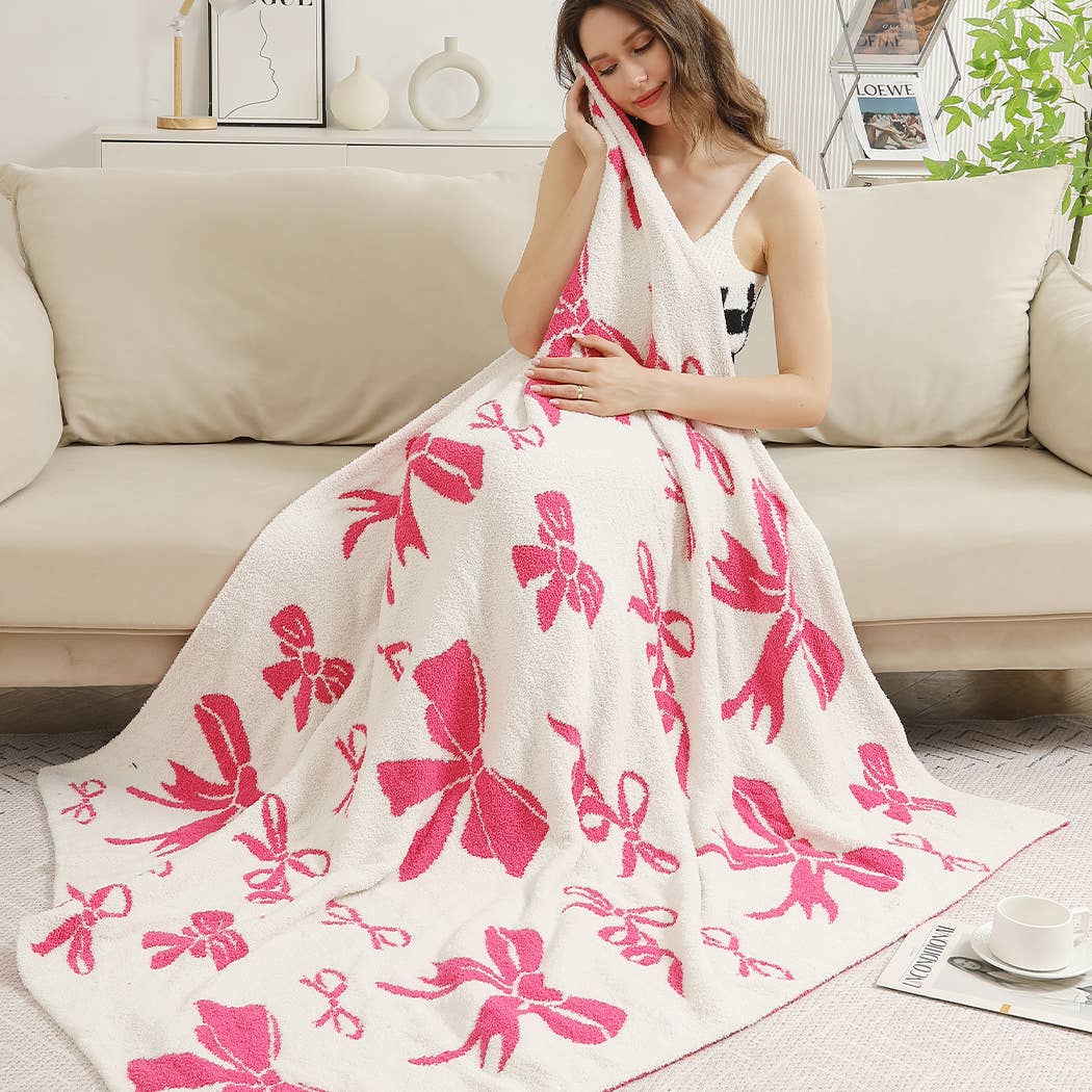 Ribbon Pattern Print Cozy Soft Throw Blanket : FUCHSIA / ONE SIZE