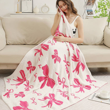 Ribbon Pattern Print Cozy Soft Throw Blanket : FUCHSIA / ONE SIZE