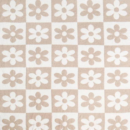 DAISY AND CHECKERED Print Soft Cozy Throw Blanket: BEIGE / ONE SIZE