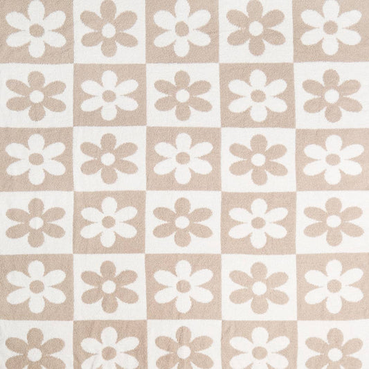 DAISY AND CHECKERED Print Soft Cozy Throw Blanket: BEIGE / ONE SIZE