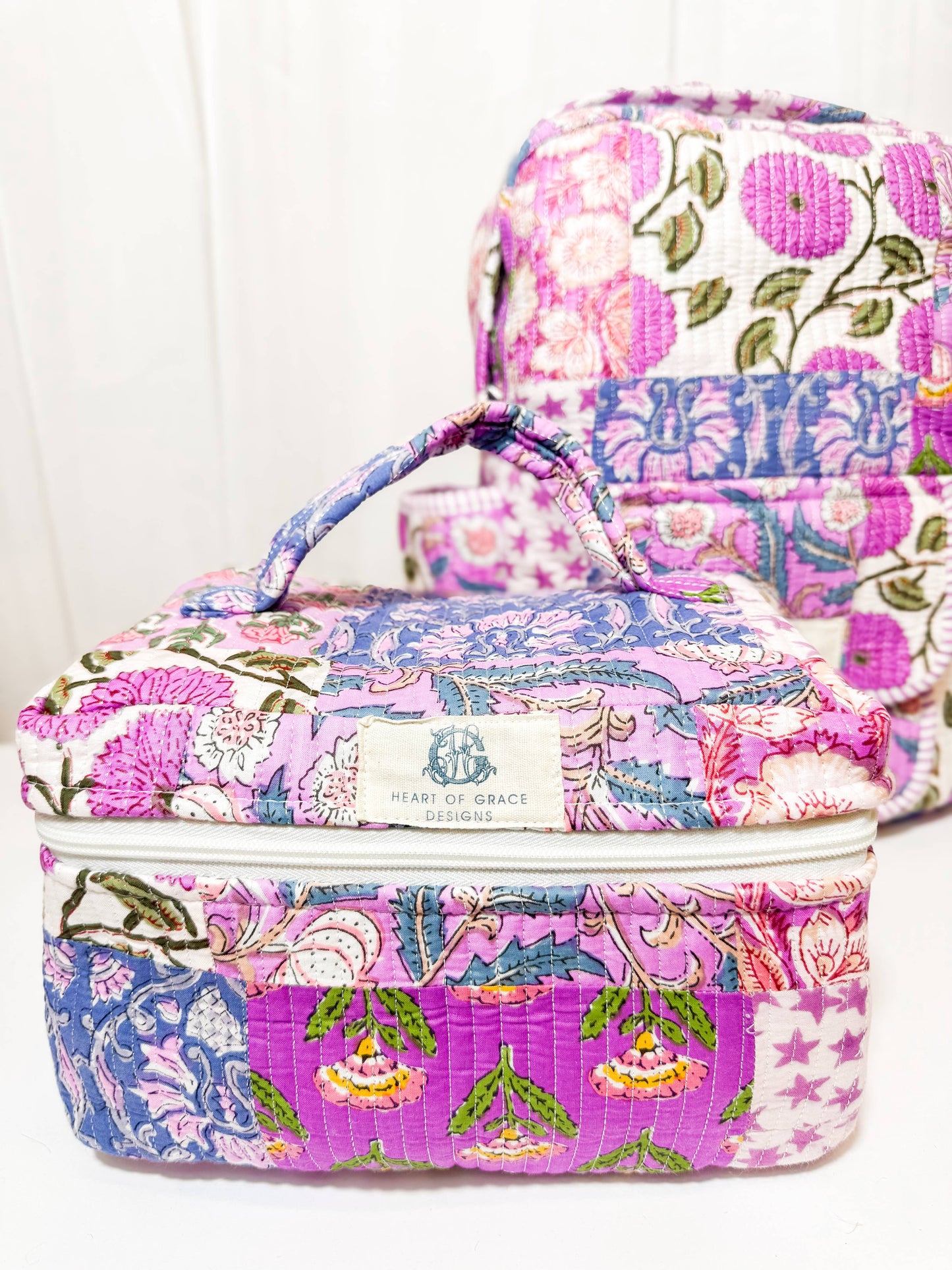 Quilted Cosmetic Bags | Set of 3 | Starlit Blooms Patchwork