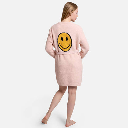 Solid Color Soft Robe with Happy Face