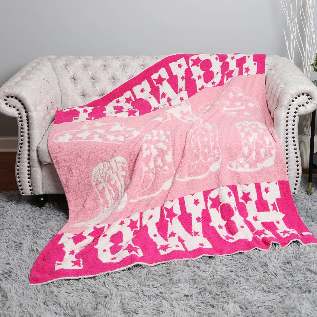 Howdy Western Theme Print Soft Throw Blanket: Pink / ONE SIZE
