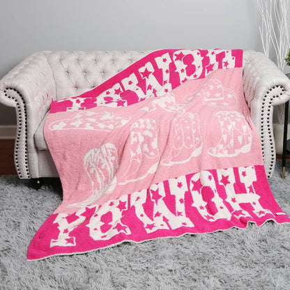 Howdy Western Theme Print Soft Throw Blanket: Pink / ONE SIZE