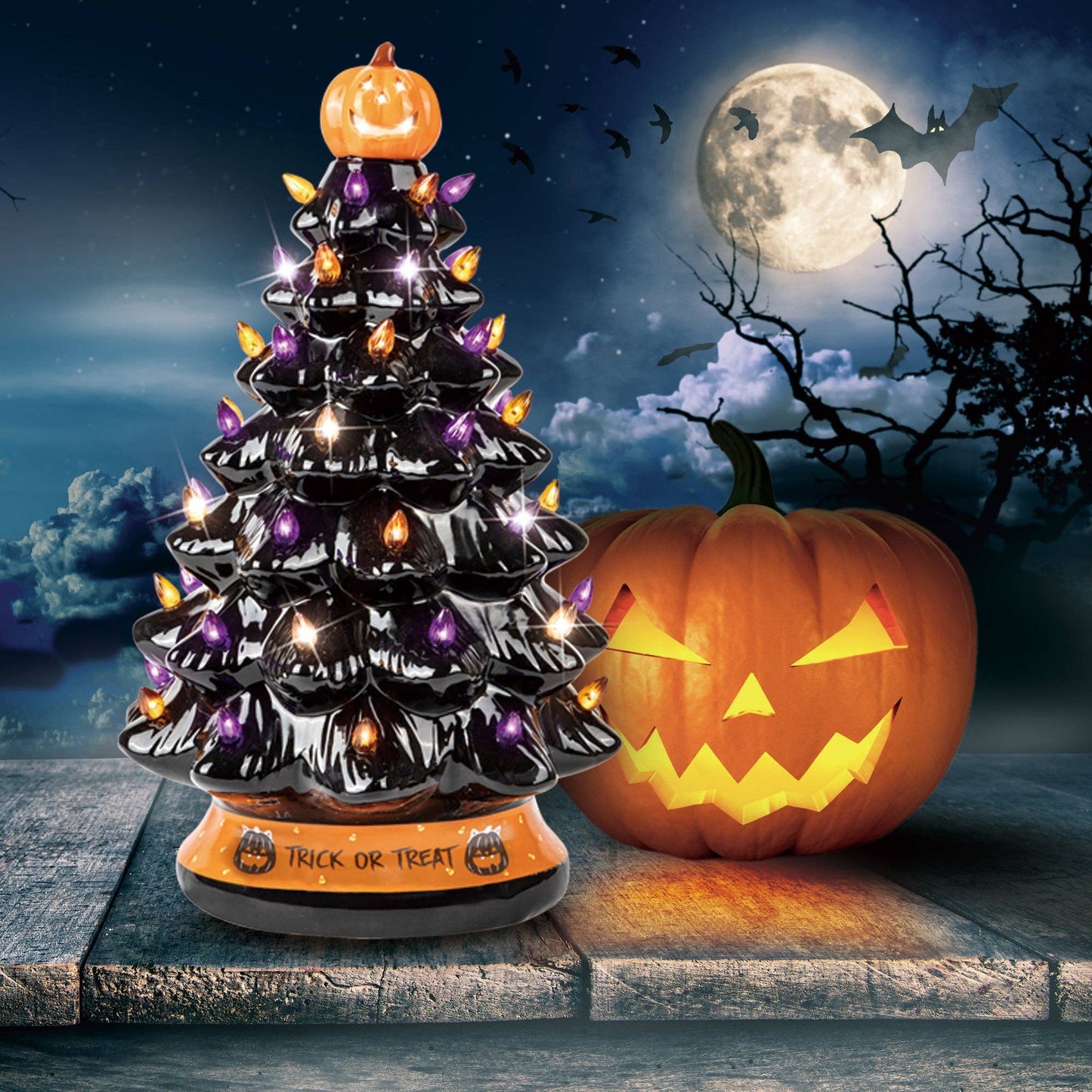 Black Ceramic Halloween Tree Decoration - 15-Inch