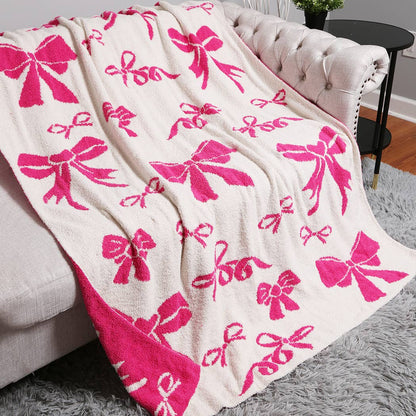 Ribbon Pattern Print Cozy Soft Throw Blanket : FUCHSIA / ONE SIZE