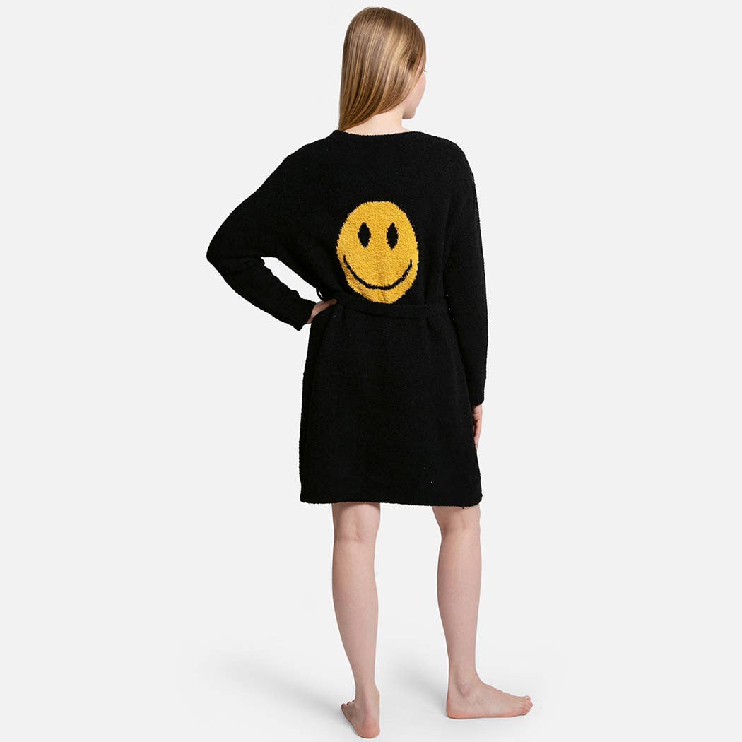 Solid Color Soft Robe with Happy Face