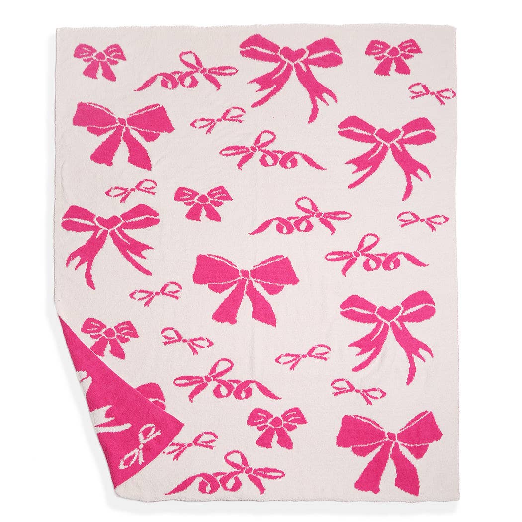 Ribbon Pattern Print Cozy Soft Throw Blanket : FUCHSIA / ONE SIZE