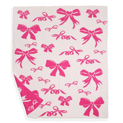 Ribbon Pattern Print Cozy Soft Throw Blanket : FUCHSIA / ONE SIZE