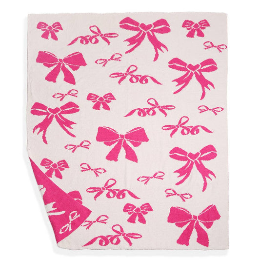 Ribbon Pattern Print Cozy Soft Throw Blanket : FUCHSIA / ONE SIZE