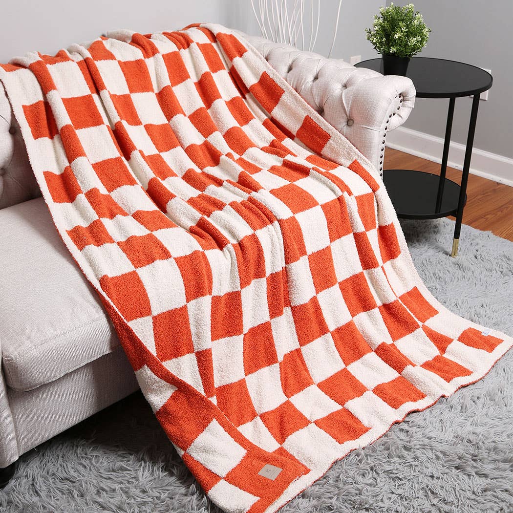 Checkerboard Patterned Throw Blanket: Pink / ONE SIZE