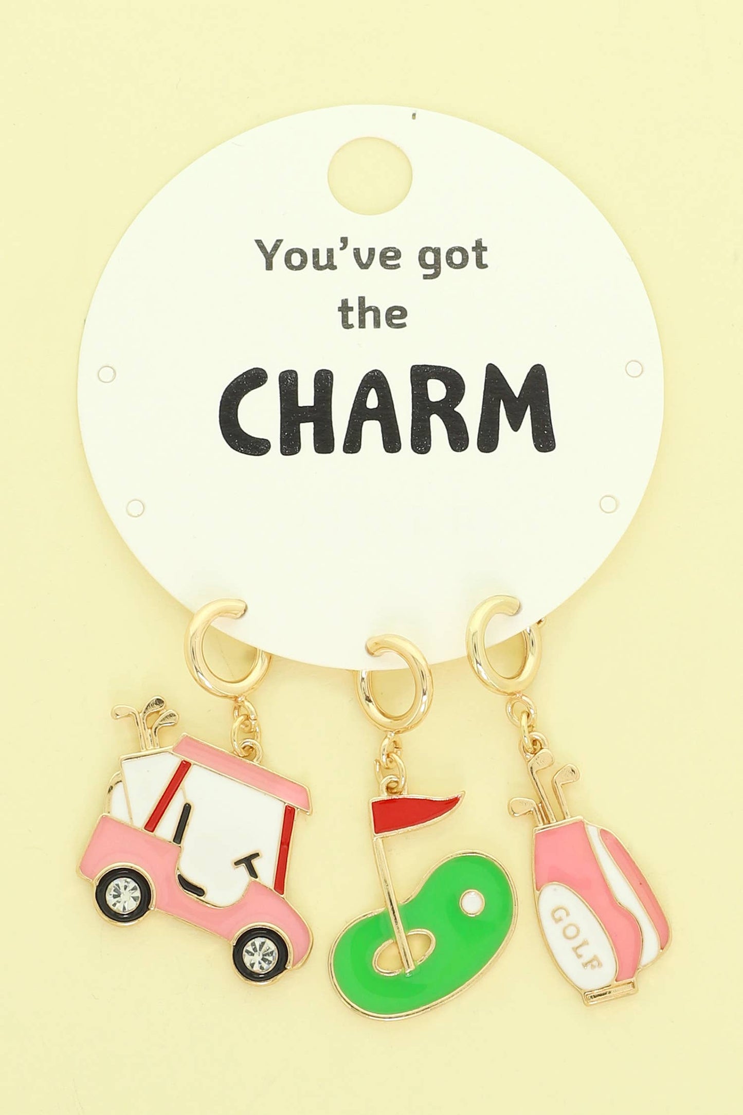 Epoxy Golf Cart, Putting Green, and Golf Bag Charm Set